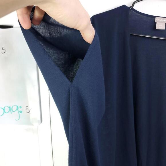 Chicos Top Womens Size M L Shawl Vest Office Stretchy Navy Knit Kimono Soft - Picture 5 of 9